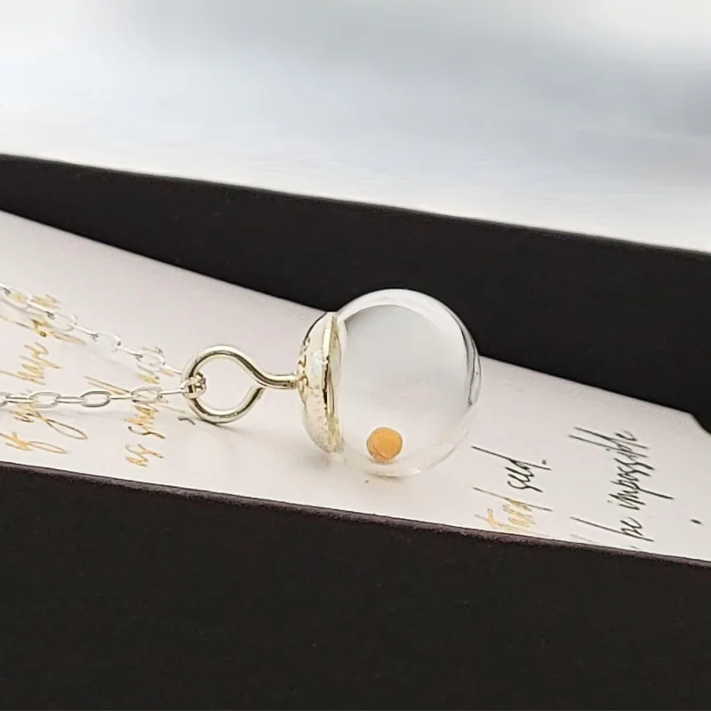 قلادة على شكل بذور الخردل من الفضة الإسترليني عيار 925 بتصميم عتيق، قلادة على شكل كرة زجاجية 10 مم، هدية ملهمة للتشجيع والستري #3