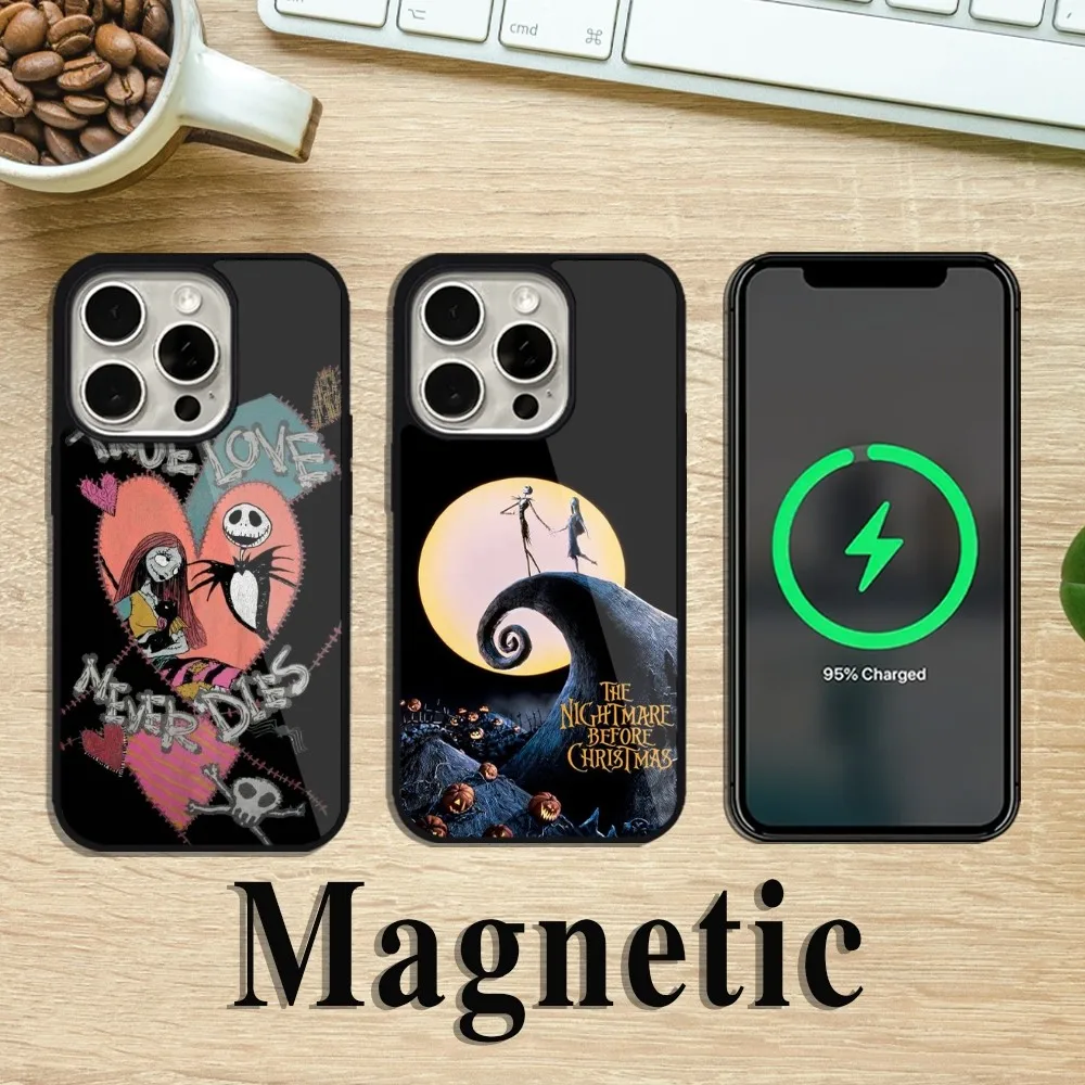 MINISOC artoon Jack Skellington Phone Case For iPhone 11 12 13 14 15 Pro Max Plus Magsafe Magnetic Wireless Charging