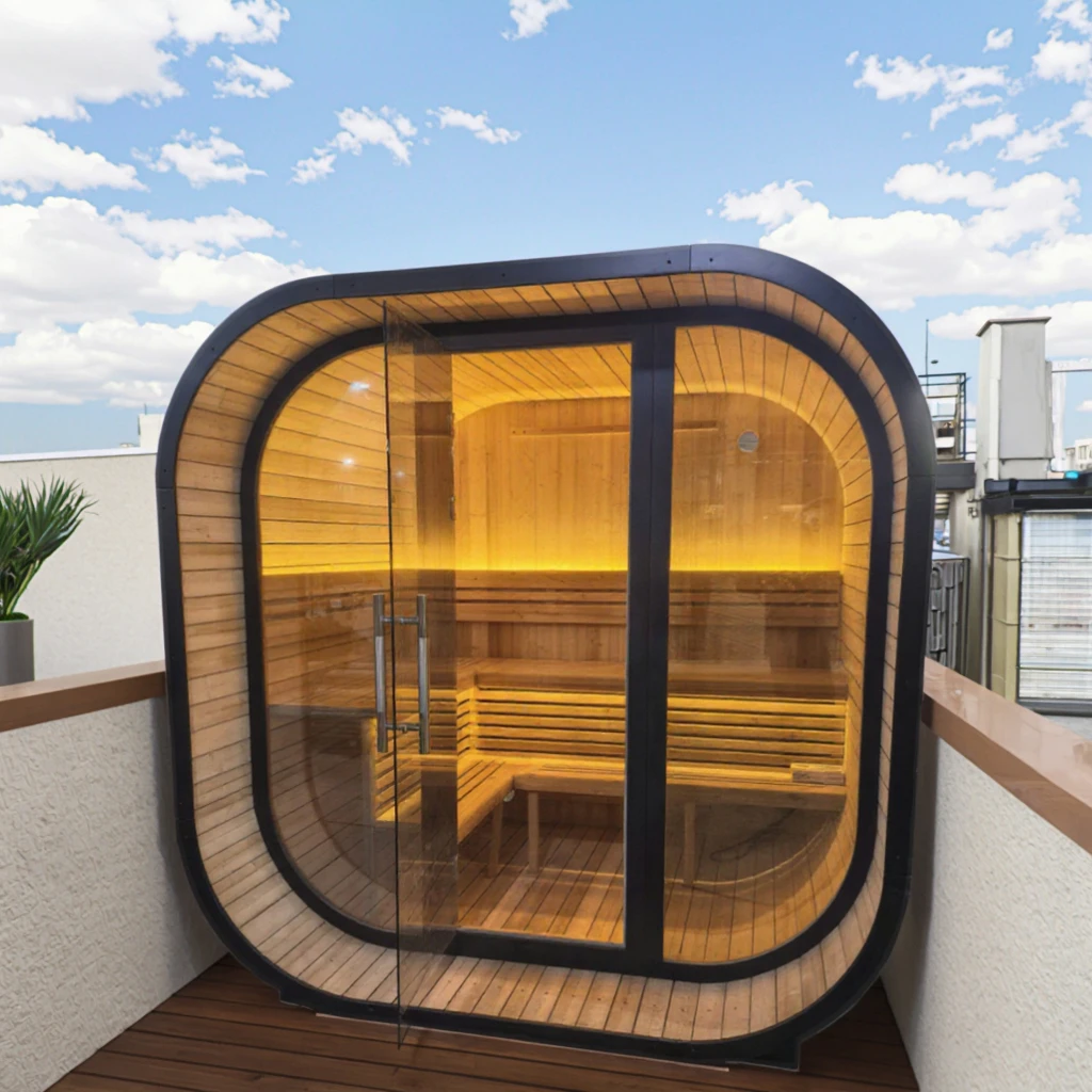 Luxury 9 kW electric heater cube modern design large traditional sauna outdoor 6 person capacity steam black for sale