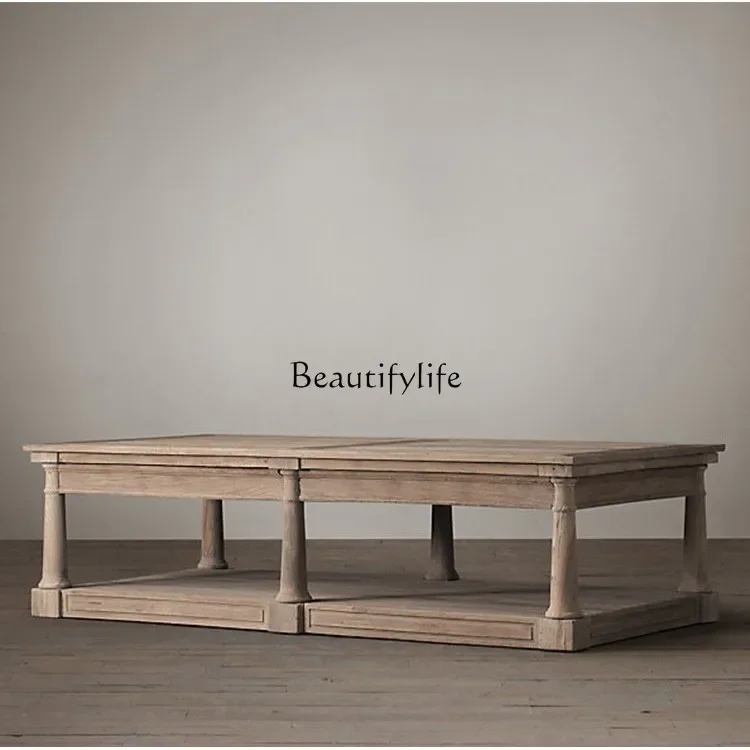

12American Country Retro Solid Wood Vintage Coffee Table French Style Living Room Oak Rectangular Sofa Side Coffee Table