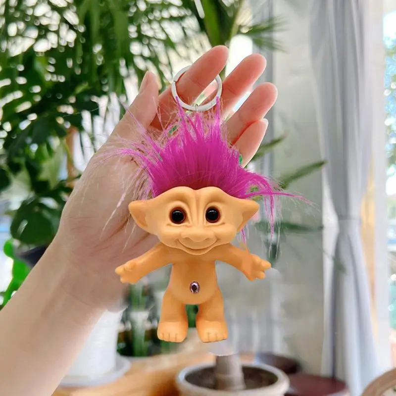 10cm Mini Troll Doll Keychain Colorful Hair Anime Action Figure Family Members Models Funny Kids Toys Nostalgic Collection Gifts