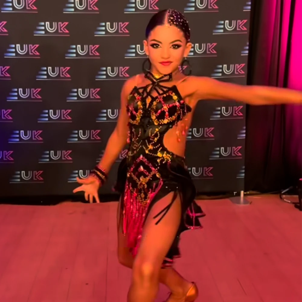 Vennystyle Latin Dance Dress Women's Custom Strappy Leotard Premium Fabric for Competition Performance
