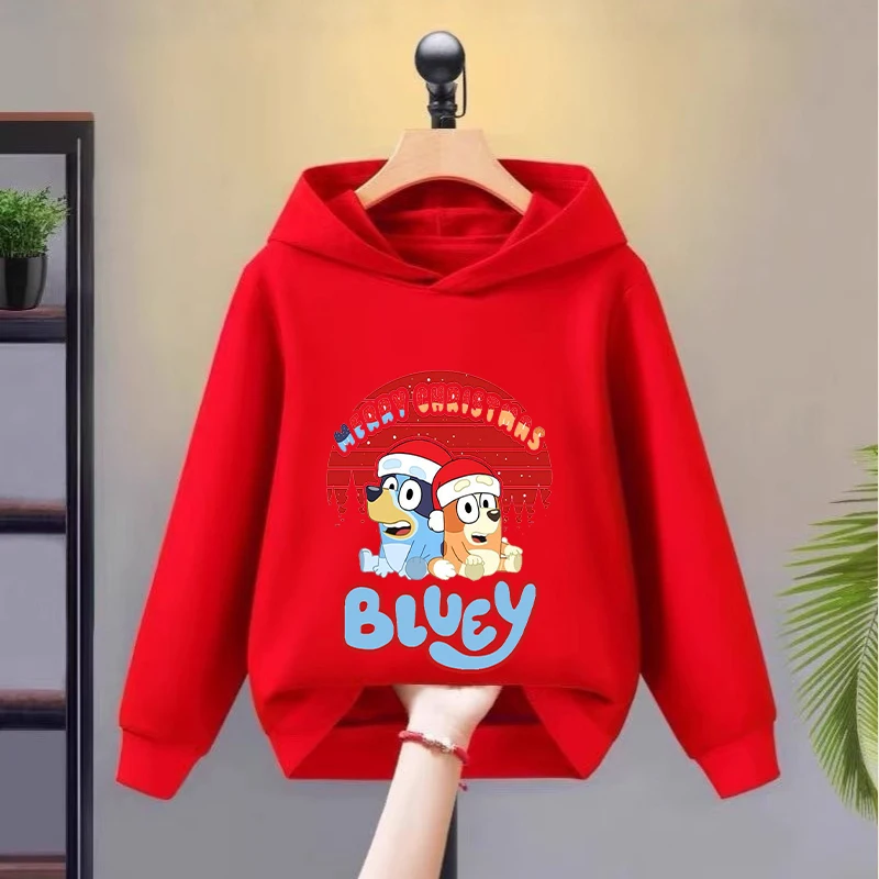 

Bluey Children's Velvet Hoodie Autumn Winter Outdoor Windproof Warmth Cute Cartoon Anime Pattern Top Children's Christmas Gift