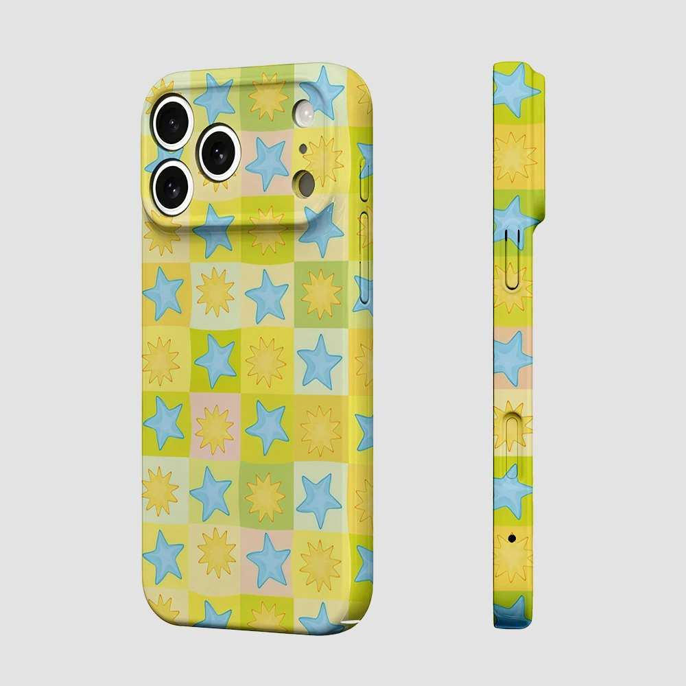 Blue Yellow Star Grid Phone Case For iPhone 17 16 15 14 13 12 11 Pro Max Air 16e 7 8 Plus XS Max X XR Hard PC Bumper Cover - view 5
