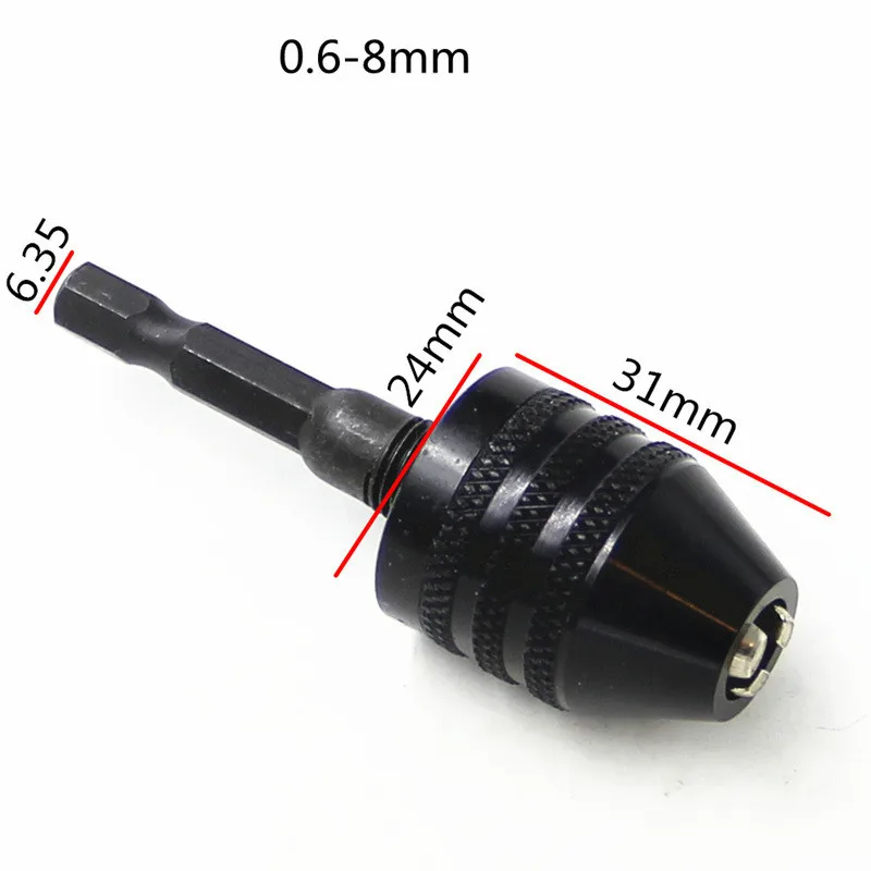 0.3-8mm 6.35mm Quick Change Keyless Drill Bit Chuck Hex Shank Adapter Converter Tool