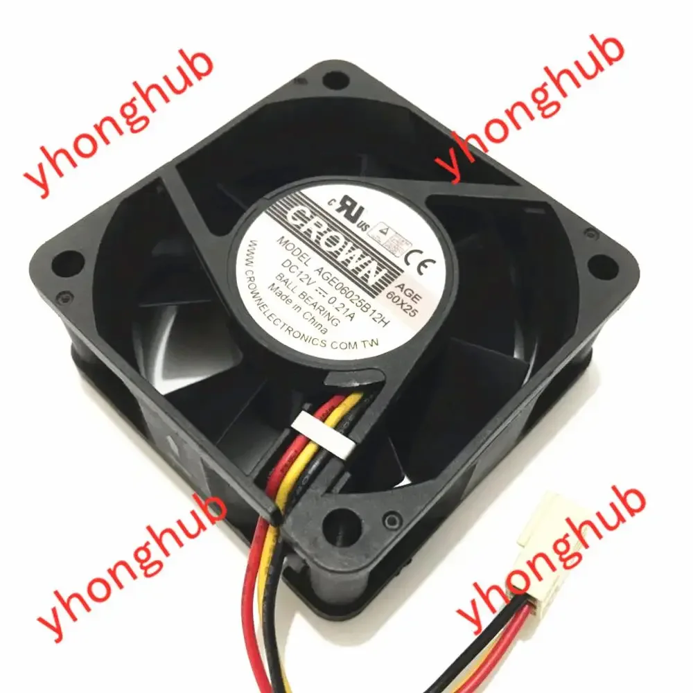 CROWN AGE06025B12H DC 12V 0.21A 60x60x25mm Server Cooling Fan