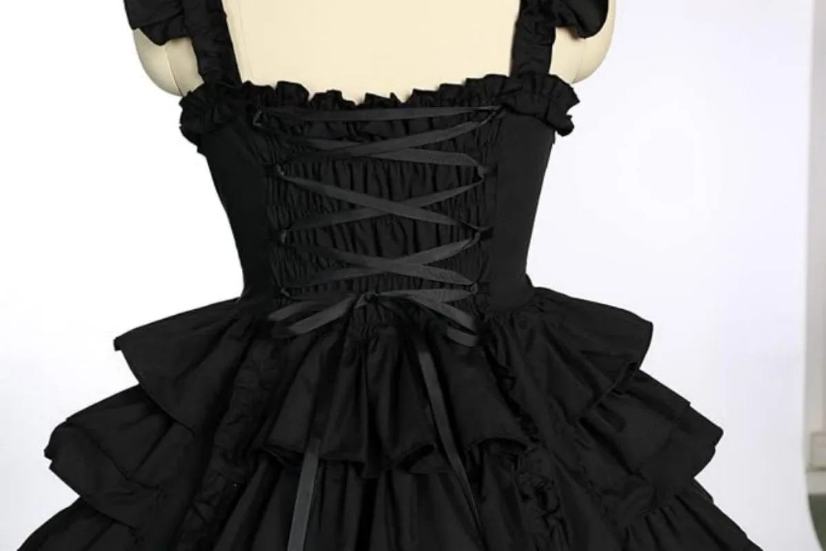 Милое и сексуальное черное многослойное кружевное платье с бантом в стиле Сисси Лолита, платье принцессы без рукавов, косплей по индивидуальному заказу