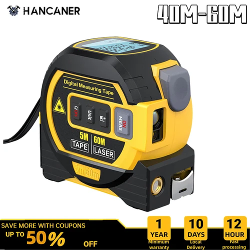 레이저 줄자 디지털 줄자, 고정밀 거리 측정기, 대형 디스플레이 도구, 강철 측정, 40 m, 60m, 3in 1  Best5