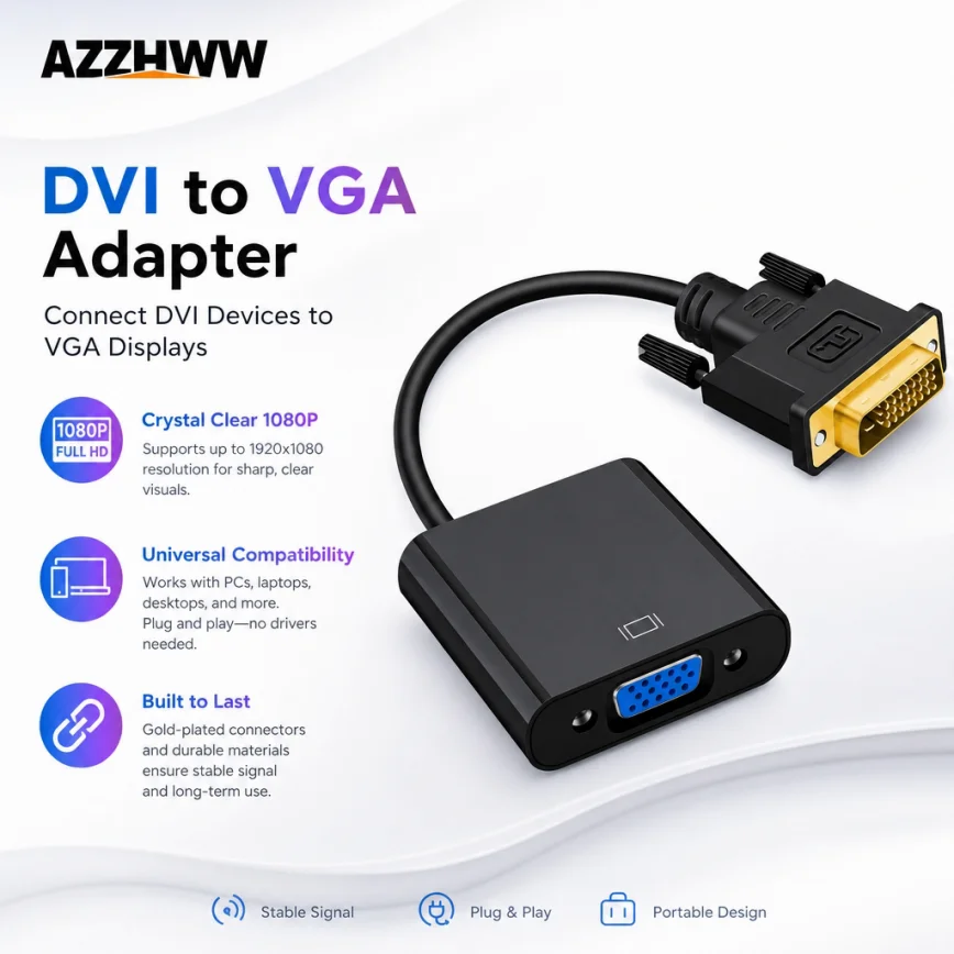 DVI to VGA Adapter DVI-D 24+1 to VGA Male to Female Converter Cable for Computer PC Host Graphics Card HDTV Monitor Projector