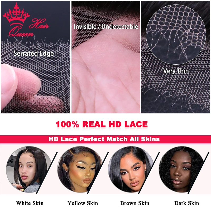 Real HD Deep Wave Curly Frontal Only 13x6 13x4 7x7 5x5 4x4 Closure Raw Human Hair Melt Skin Invisible Lace Queen Hair Official