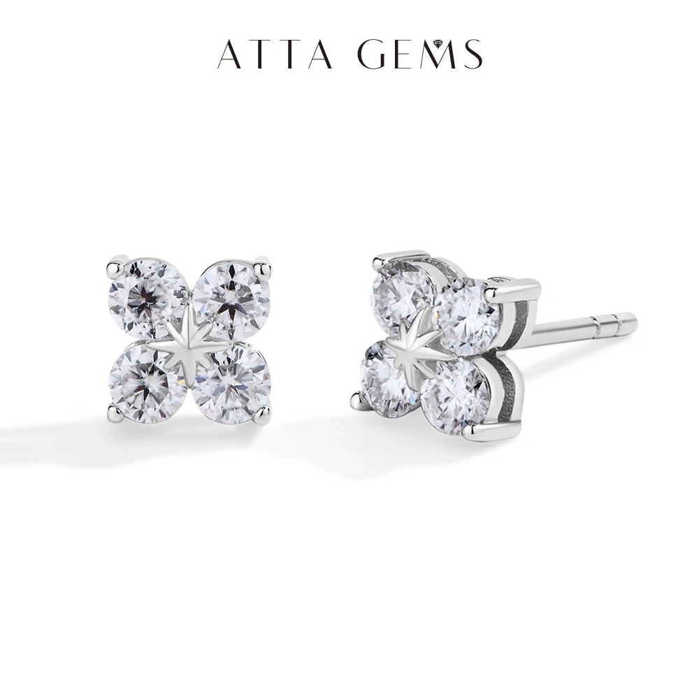 

ATTAGEMS Round Cut 3.0mm Moissanite Diamond Earrings for Women Classic Clover Pure 10K 14K 18K White Gold Fine Jewelry Pass Test