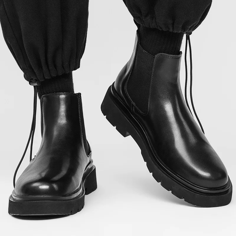 Luxury Men's Chelsea Fashion Boots Classic Men Slip-on Business Leather Boots Autumn Winter Warm Comfortable Casual Shoes 39-46