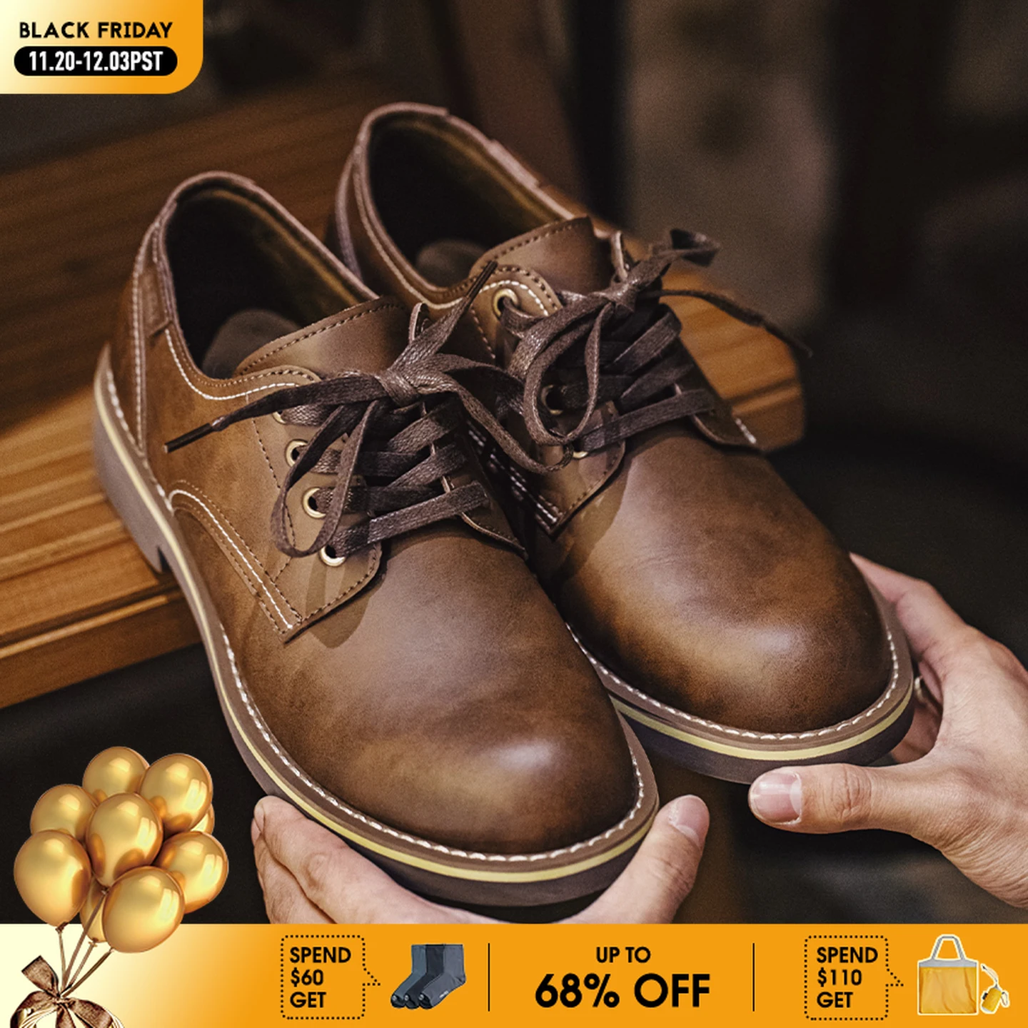 

Maden Men's Low-top Work Boots Round-toed Crazy Horse Leather Craft Shoes Autumn Casual Leather Shoes Vintage Streetwear Boots