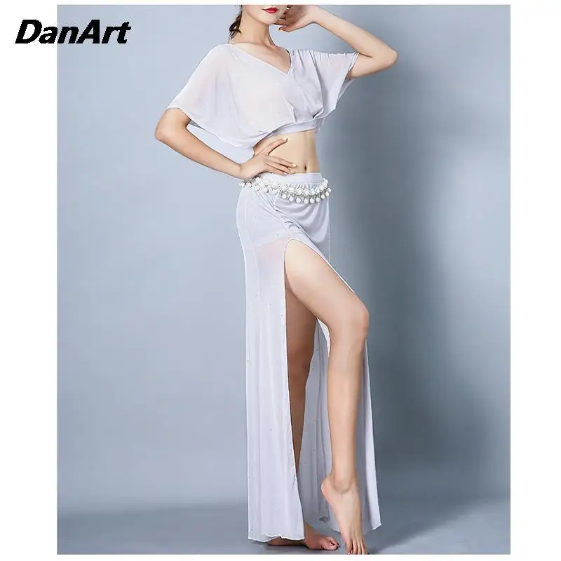 Women Stage Show Costum Set Performance Practice Suit Elegant Loose Cuffs Top+Split Skirt Large Size Clothing Classic Dress