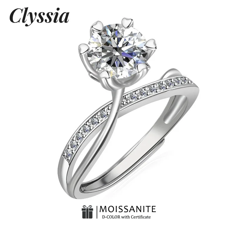 

CLYSSIA Women's 1CT Moissanite Diamond Rings 925 Sterling Silver Jewelry Adjustable Rings for Bride Wedding Gifts with GRA