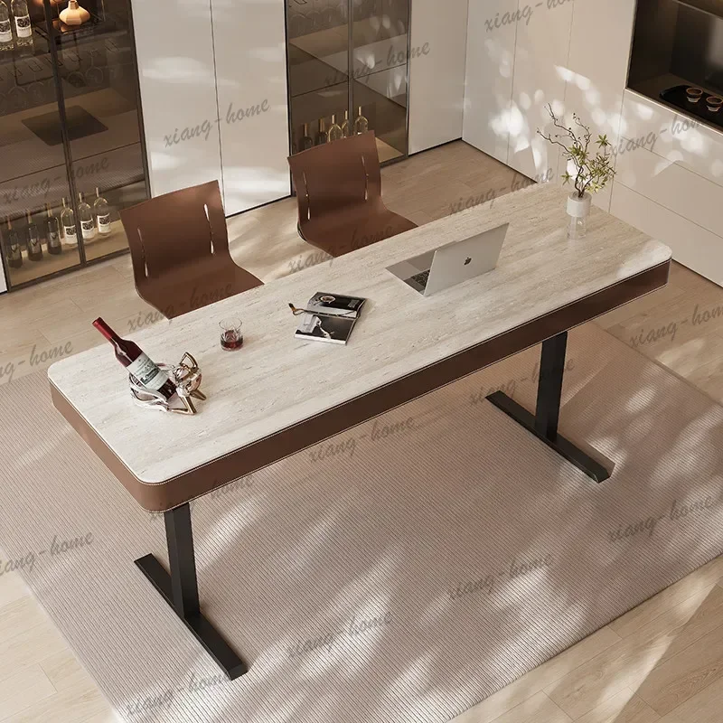 YJ French style vintage travertine stone slab Motion desk standing desk Room desks room offices office desks and workstations