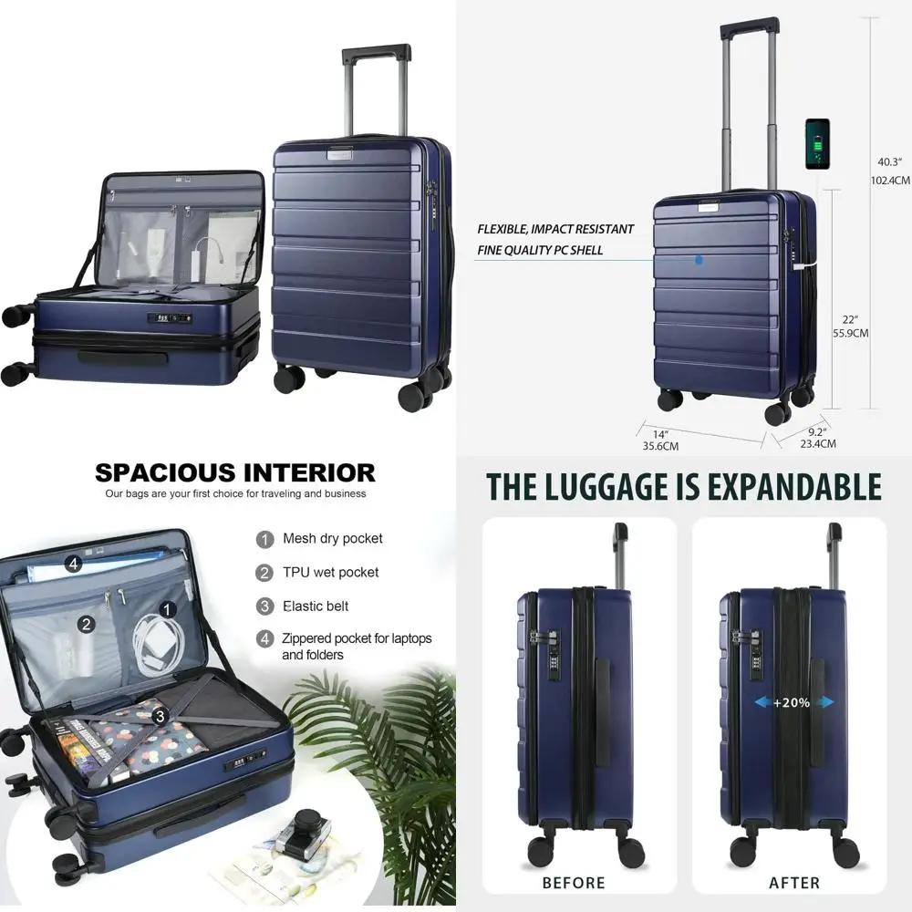 

Expandable Hard Shell Spinner Luggage with TSA Lock, Large Capacity, Top Loading Suitcase for Travel Durability