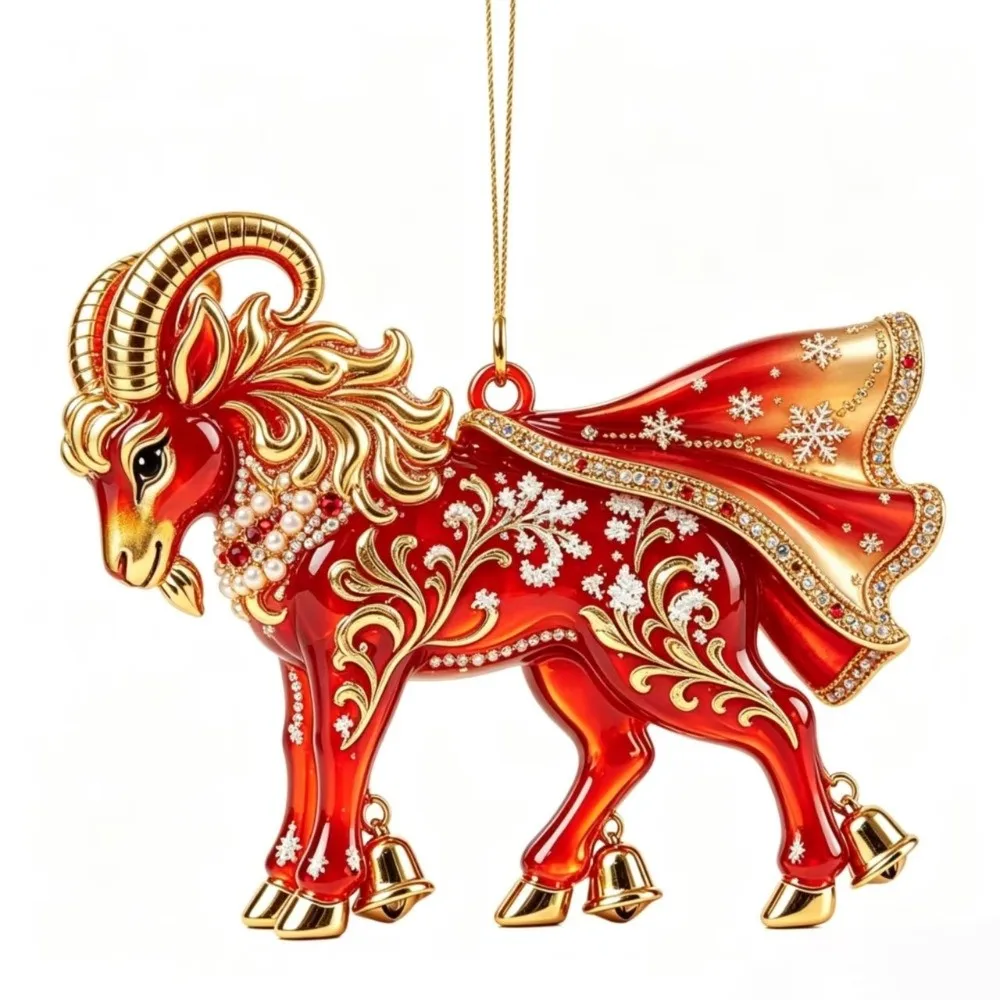 3/4/5PCS 2D Flat Goat Hanging Ornament Acrylic Shining Animal Hanging Decoration Simulation Artificial Rhinestone Goat Pendant