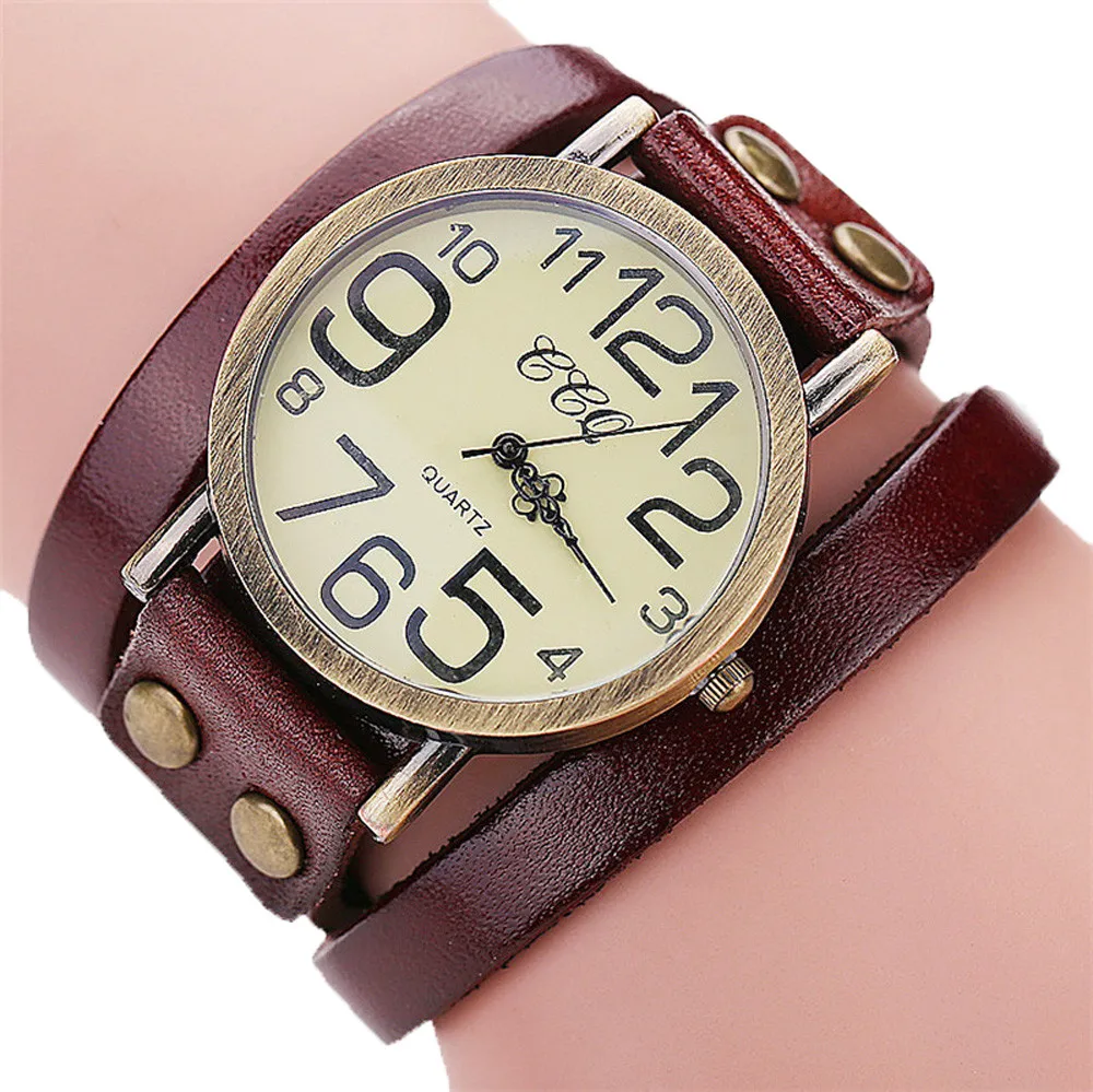 Vintage Cow Leather Bracelet Watch Women Leather Bamboo Women Watch  Classic Reloj Mujer Relogio Feminino