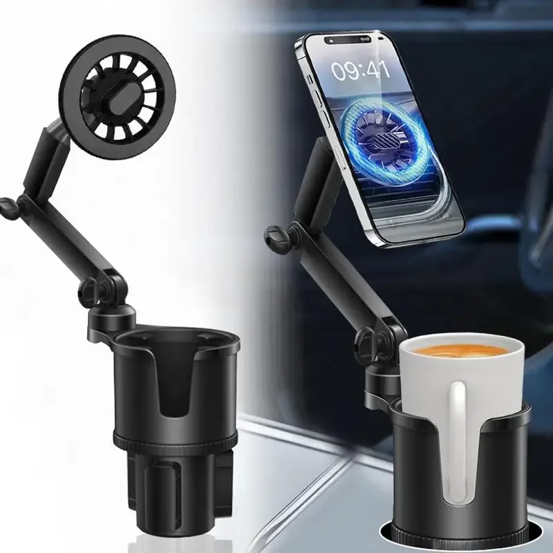 Suporte para copo de carro com suporte para celular com rotação de 360 graus, suporte magnético para celular, adaptador para suporte de copo de bebida