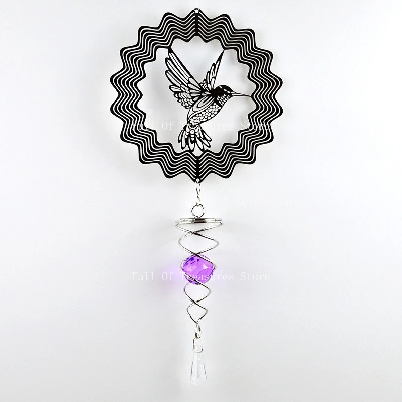 Metal Outdoor Wind Wheel Kinetic 3D Windmill, Mirror Hummingbird with Rotary Tail Rotating Wind Chime
