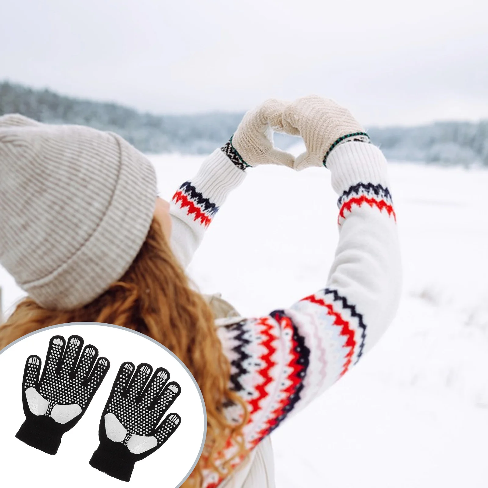 

Ice Skating Gloves Rhinestone Snowflake Thickened Winter Warm Anti-Slip Ski Gloves Figure Skating Cold Weather Outdoor Sports
