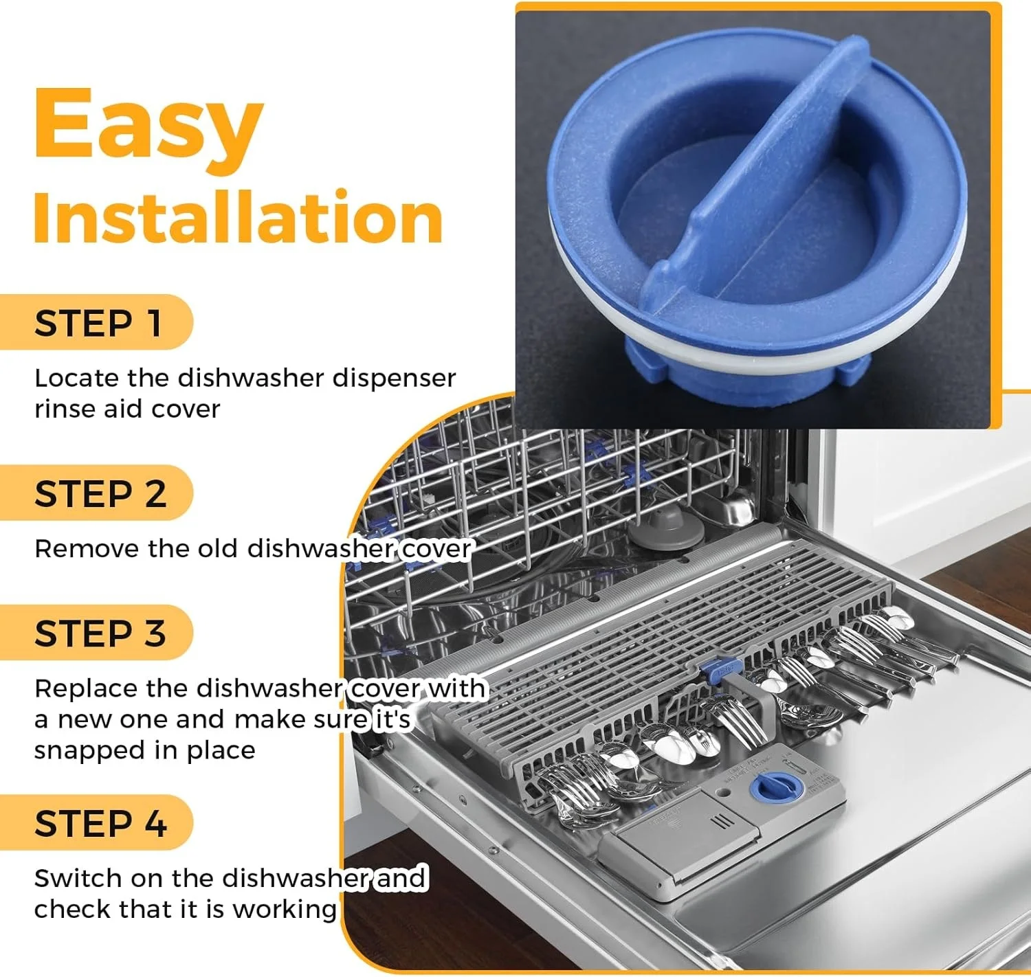 WPW10077881 Dishwasher Rinse Aid Cap Replace W10077881 8558307 W10199683 fit for Whirlpool KitchenAid Dishwasher Caps Repairing view 6