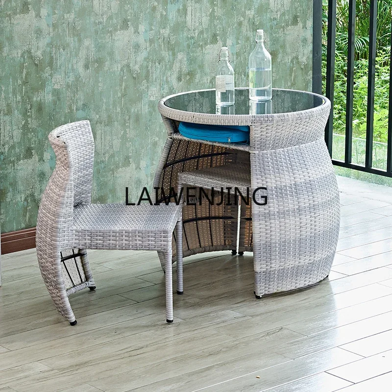 HLZ outdoor balcony table and chair three-piece waterproof and sunscreen leisure small coffee table combination