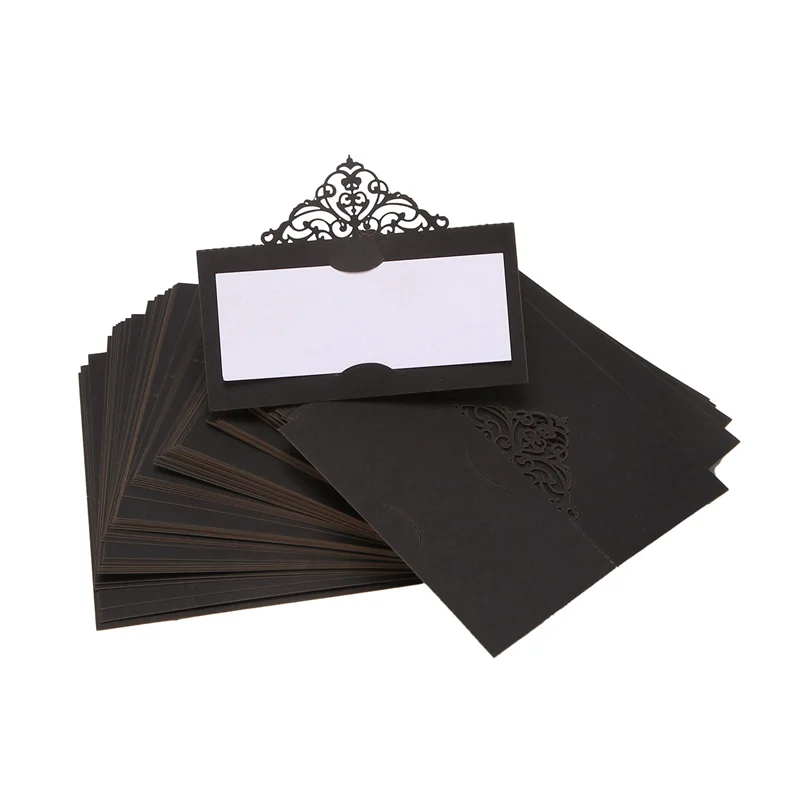 200 Pcs Table Place Cards With White Inserts Crown Tent Cards Name Cards For Wedding Banquets Buffet Bridal Black
