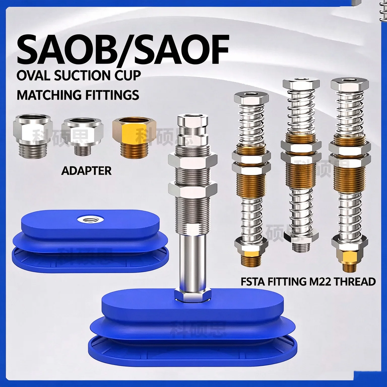Oval Shaped Robotic Arm Vacuum Suction Cup SAOF/SAOB Series With Connecting Rod For Handling Metal Sheets SAOF-50X16 SAOB-60X30