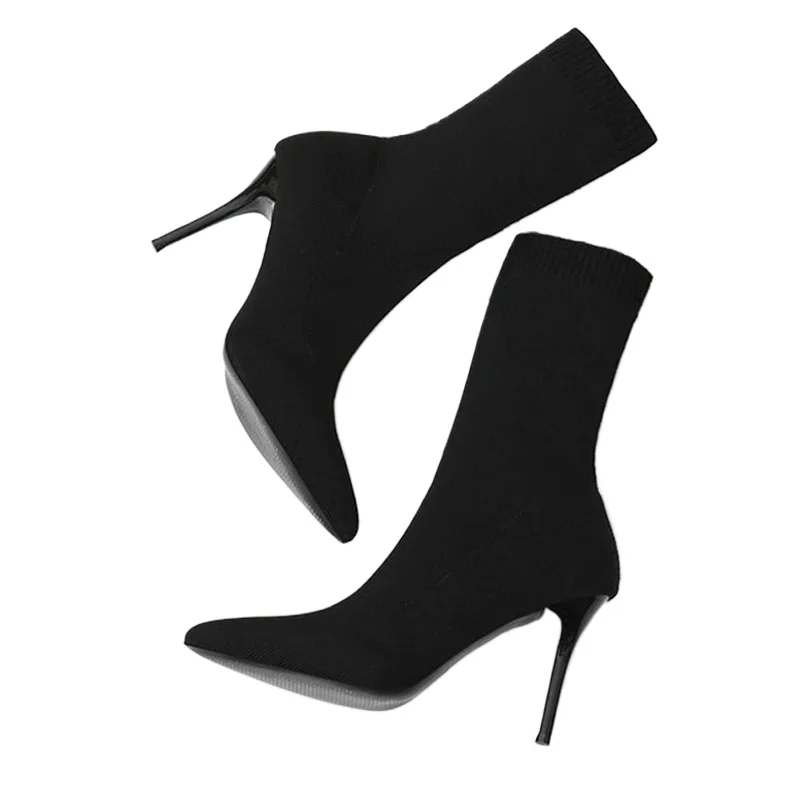 

Aneikeh/Осенне-зимние женские ботильоны из эластичной ткани на тонком каблуке, модная женская обувь для стриптиза, 7 см, 9 см