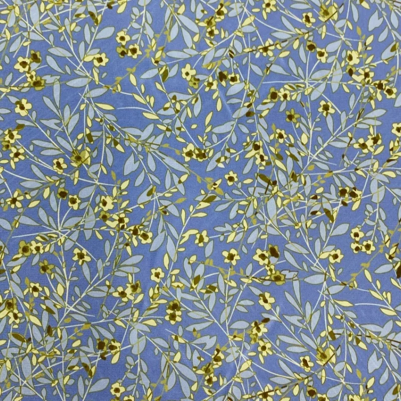 

1 метр, 100% шелк шелковицы, креповая шелковая ткань 16 мамме, синяя с маленьким желтым цветочным принтом, ширина 140 см, 55 дюймов, по дворам JX122