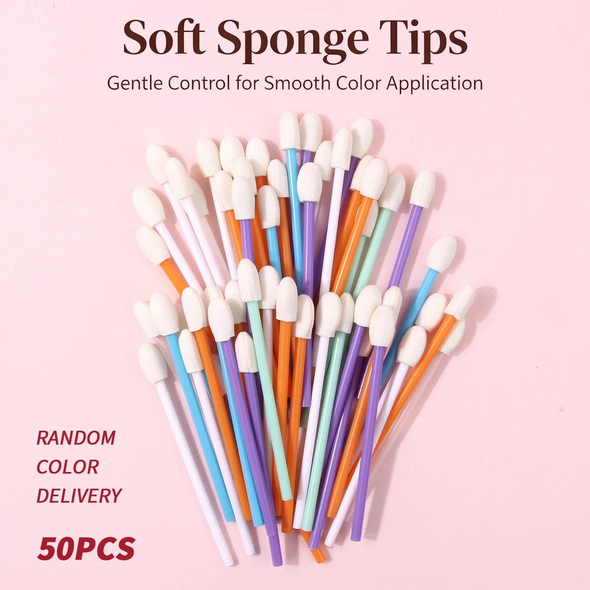 50Pcs Disposable Sponge Tip Makeup Wands, Multi-Color Random Delivery,Portable Cosmetic Tool for Home & Travel Use