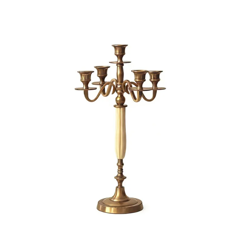 Wabi-sabi wind medieval brass five-headed candlestick, art style model room, living room entrance home niche soft decoration