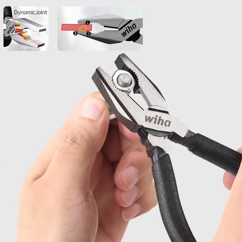 Alicates para electricistas multifuncionales de la serie Black Forest de Wiha, alicates para pelar cables con tres puntos de sujeción, alicates para pelar cables que ahorran trabajo 45838
