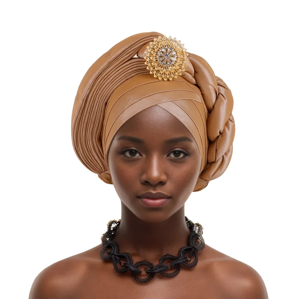 

Shining Diamond Turban Cap for Women African Auto Gele Headtie Nigeria Wedding Geles Party Headwear