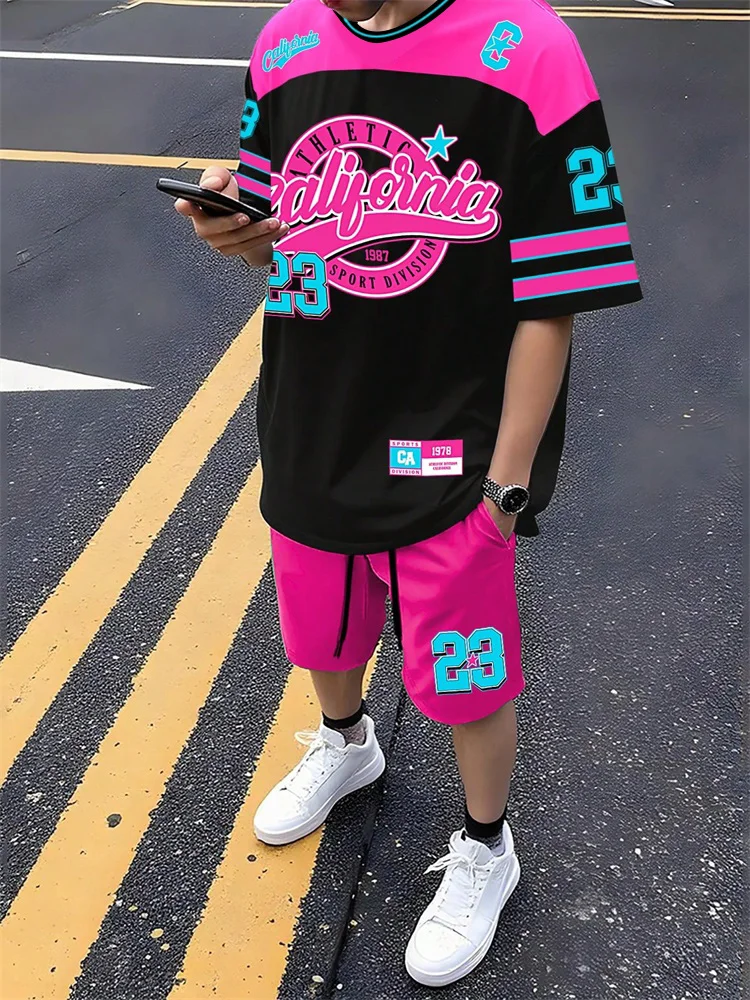 Summer 2025 Men's Set, Size 23 Digital Print, Street Casual Fashion, Breathable And Comfortable, Outdoor Sports