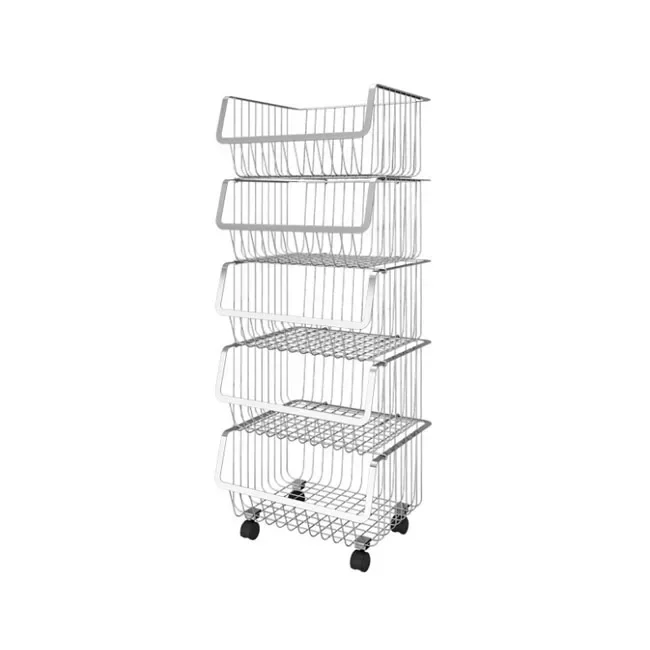 High Quality 5 Set Stackable Rolling Metal Wire Storage Rack Kitchen Carts Pantry Bins With Wheels