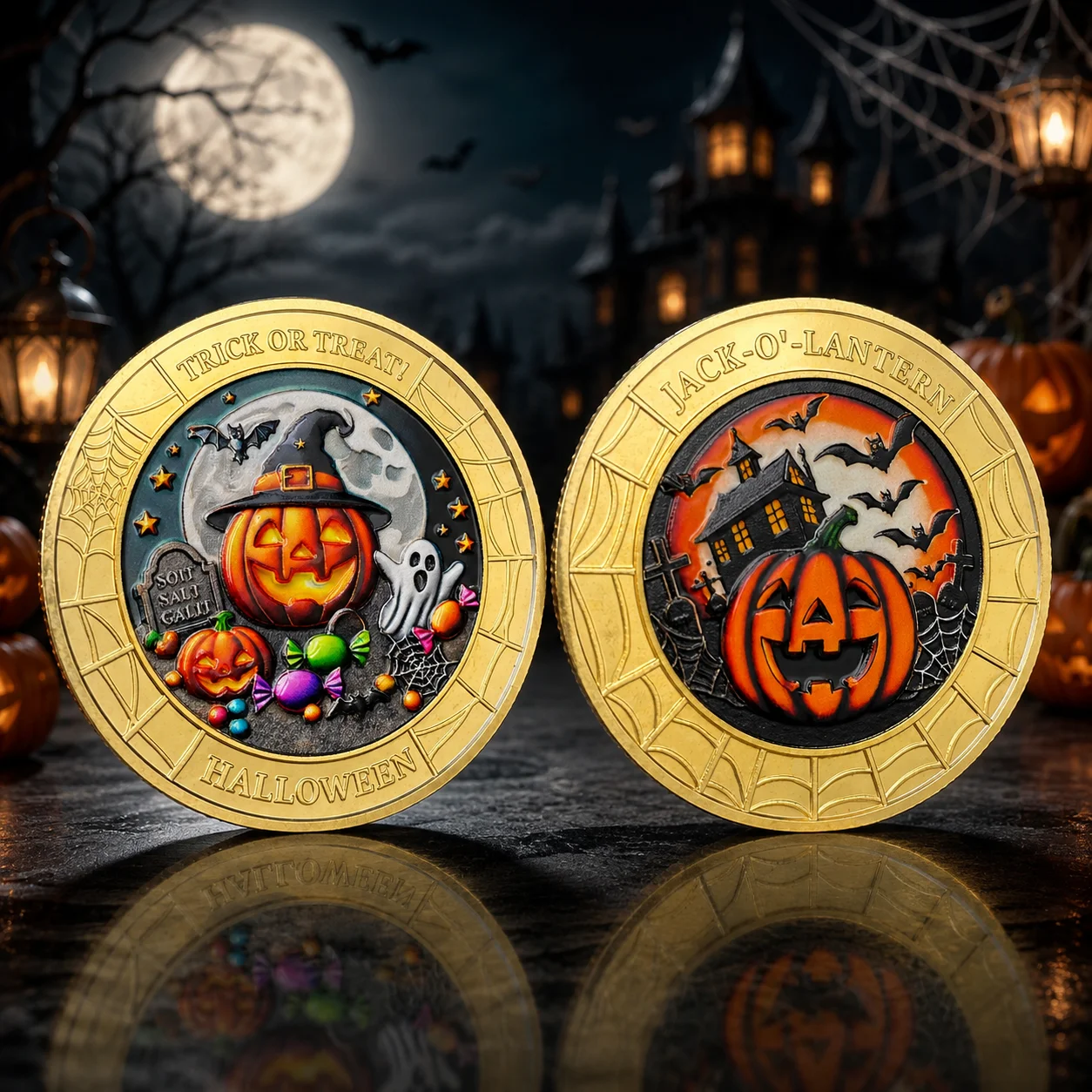 Halloween Coin Pumpkin Wizard Challenge Coin Trick or Treat Jack O Lantern Commemorative Medal Home Decoration Festive Gift
