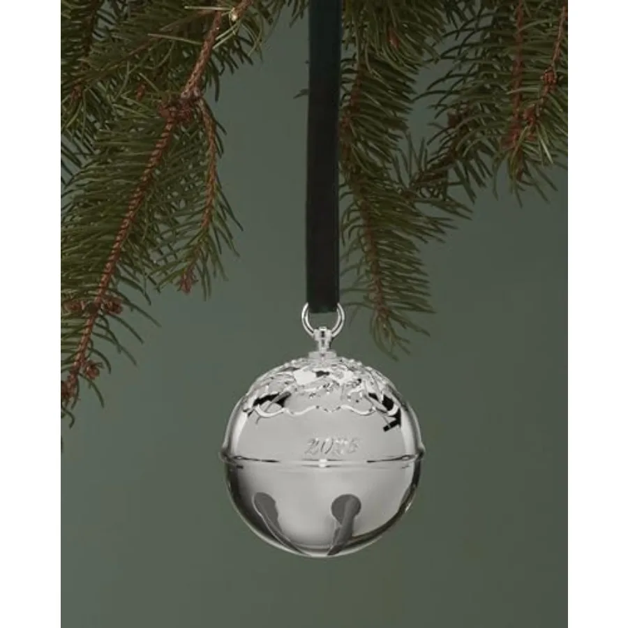 زخرفة 2025 هولي بيل حلية فضية مصنوعة من المعدن زينة شجرة عيد الميلاد الجميلة مع شريط أحمر للتعليق I