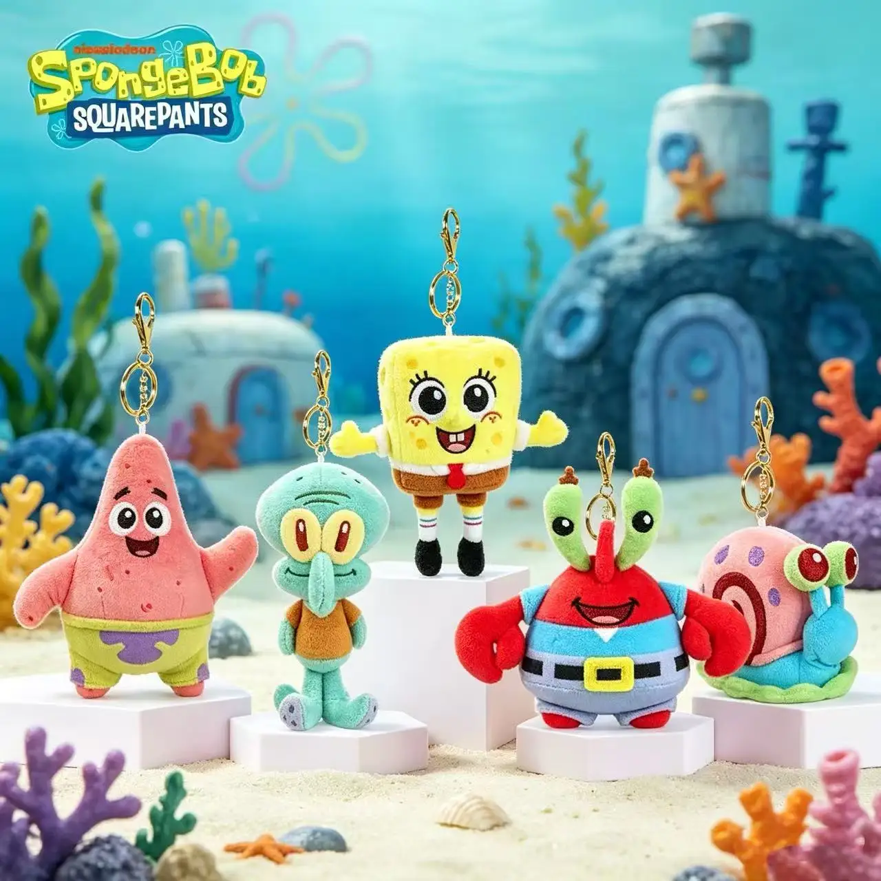 Llavero de Peluche Auténtico de Bob Esponja, Lindos Personajes de Patricio, Squidward, Gary y Cangrejo, Adorno para Bolsa, Regalo de Cumpleaños, Muñeco para Niños