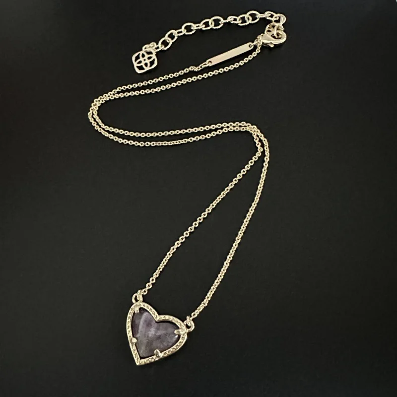 Ari Europe and the United States fashion love heart-shaped amethyst stone necklace collarbone chain female