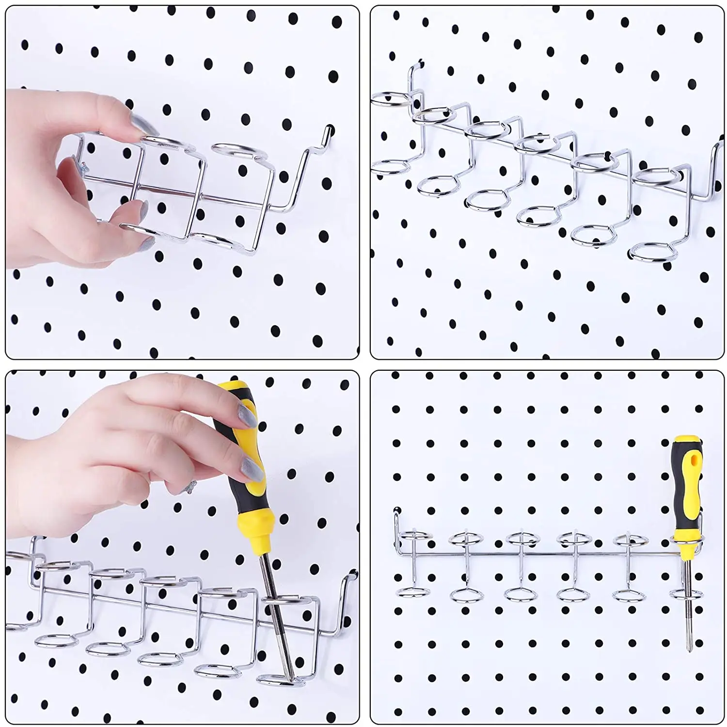A95G 4 Pieces Multi-Tool Holders Screwdriver Holder Multi-Ring Tool Holders Tool Organizer Racks Pegboard Accessories