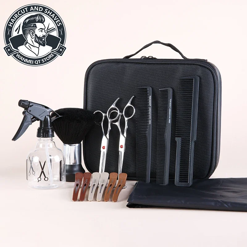 15pcs Set Professional Barber Tools Salon Barber Wrap Hair Cutting Storage Bag Scissors Hair Clip Spray Bottle Haircutting Comb