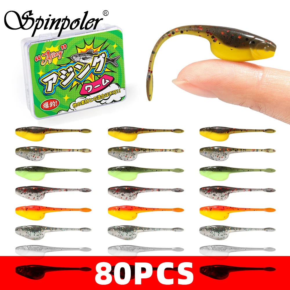 Spinpoler Mini Baby Shad Weichköder 50mm TPR Flachschwanz Kunstwurm Leichter Angelköder für Süßwasser Eisfischen Panfish Rockfish Angelzubehör
