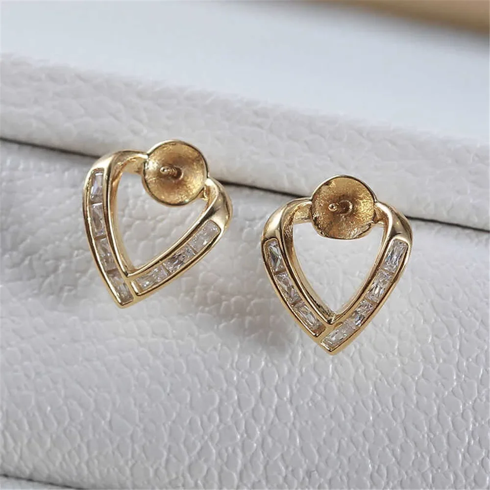 

DIY Pearl Accessories New S925 Sterling Silver V-shaped Zircon Earrings Empty Tray Fashion Classic Temperament Versatile