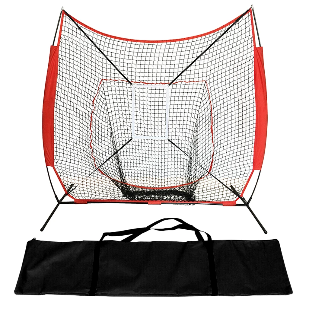 

7X7 Baseball Softball Practice Net Bow Frame Strike Zone Hitting Pitching Batting Net w /Carry Bag for Training Aids Accs