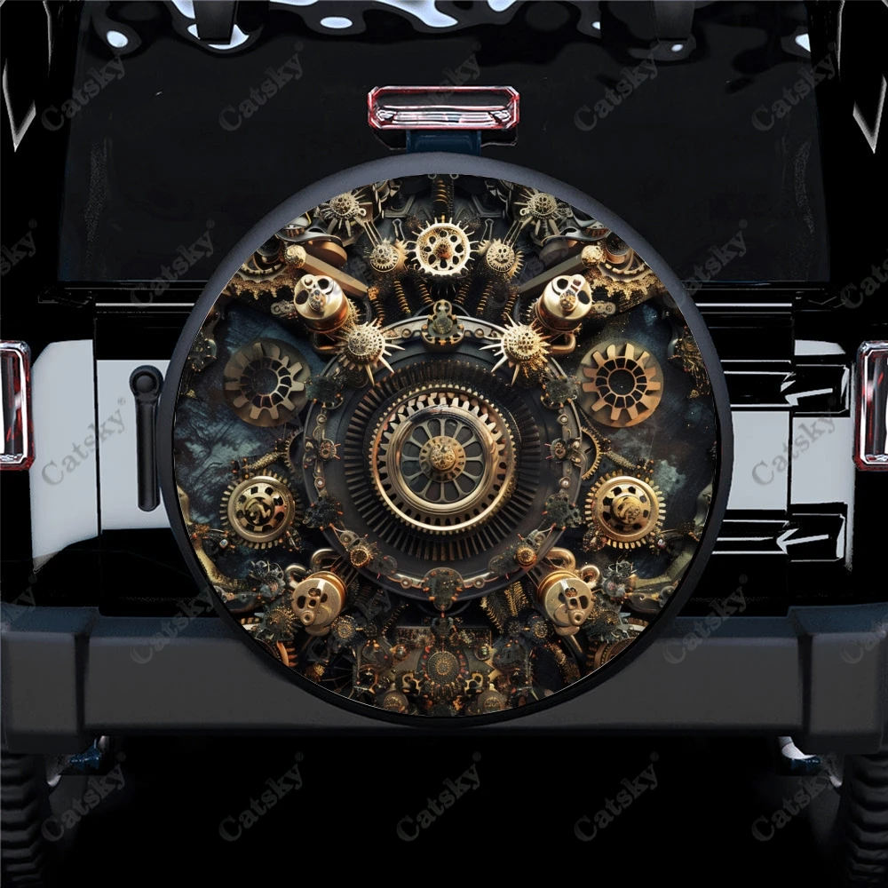 Steampunk Gears Polyester Universal Spare Wheel Tire Cover Custom Tire-Covers for Trailer RV SUV Truck Camper