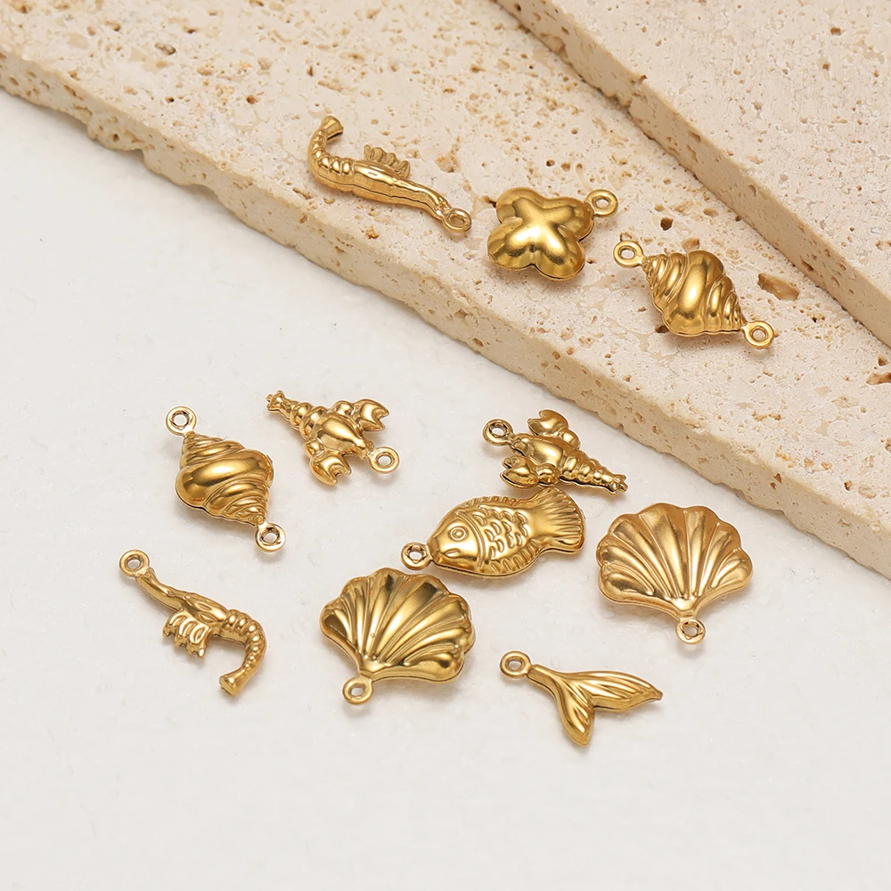 20 Stück Edelstahl-Hohlanhänger mit Meeresmotiven, Muscheln, Hummer, Seestern, Charms für DIY-Halsketten, Meerestier-Anhänger, Schmuckherstellung – Detail 4
