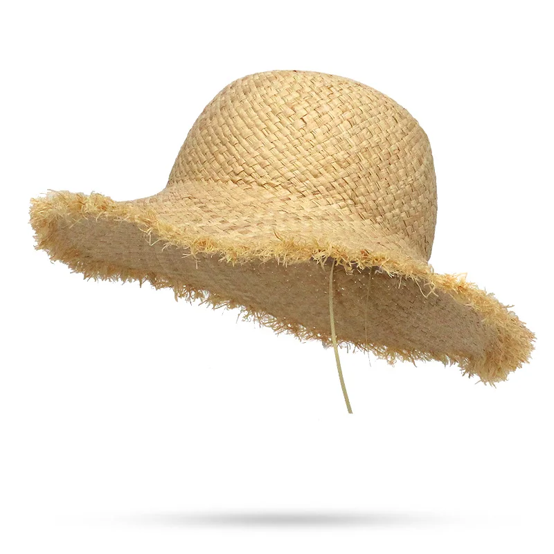 Kid Summer Raw Edges Big Wide Brim Straw Hat Girl Beach Travel Sun Protection Natural Raffia Panama Beach Summer Hat